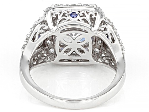 Blue And White Cubic Zirconia Platinum Over Sterling Silver