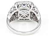 Blue And White Cubic Zirconia Platinum Over Sterling Silver Asscher Cut Ring 7.21ctw