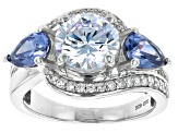 Blue And White Cubic Zirconia Platinum Over Sterling Silver Ring 5.90ctw