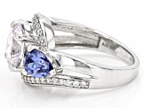 Blue And White Cubic Zirconia Platinum Over Sterling Silver Ring 5.90ctw