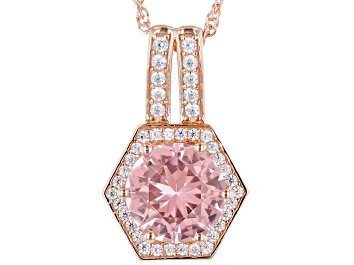 Picture of Morganite Simulant And White Cubic Zirconia 18k Rose Gold Over Silver Pendant With Chain 4.38ctw