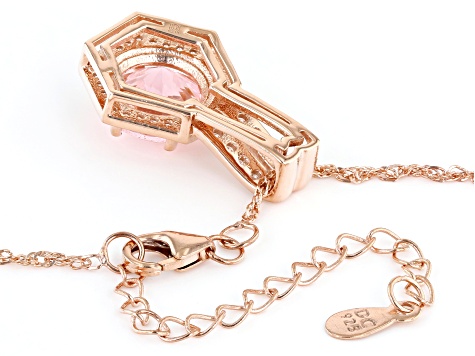 Morganite Simulant And White Cubic Zirconia 18k Rose Gold Over Silver Pendant With Chain 4.38ctw