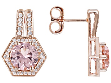 Picture of Morganite Simulant And White Cubic Zirconia 18k Rose Gold Over Sterling Silver Earrings 4.90ctw