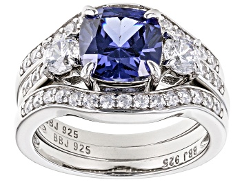 Picture of Blue And White Cubic Zirconia Rhodium Over Sterling Silver 3 Ring Set 5.58ctw