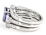 Blue And White Cubic Zirconia Rhodium Over Sterling Silver 3 Ring Set 5.58ctw