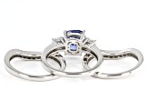 Blue And White Cubic Zirconia Rhodium Over Sterling Silver 3 Ring Set 5.58ctw