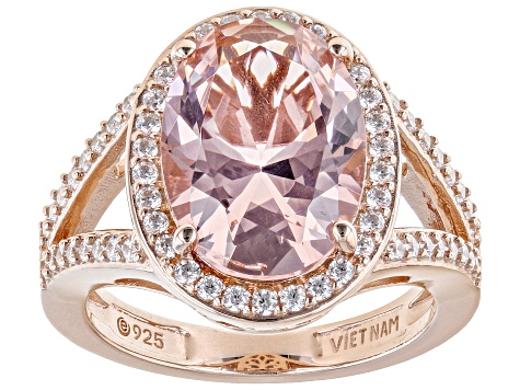 Morganite Simulant And White Cubic Zirconia 18k Rose Gold Over Sterling Silver Ring 6.91ctw