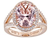 Morganite Simulant And White Cubic Zirconia 18k Rose Gold Over Sterling Silver Ring 6.91ctw