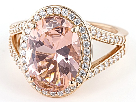 Morganite Simulant And White Cubic Zirconia 18k Rose Gold Over Sterling Silver Ring 6.91ctw