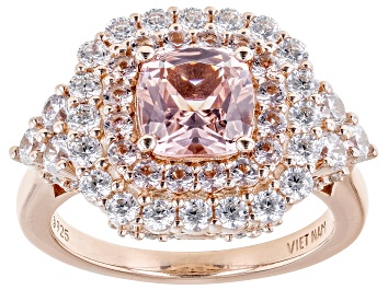Picture of Morganite Simulant And White Cubic Zirconia 18k Rose Gold Over Sterling Silver Ring 1.96ctw