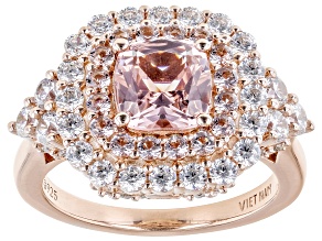 Morganite Simulant And White Cubic Zirconia 18k Rose Gold Over Sterling Silver Ring 1.96ctw