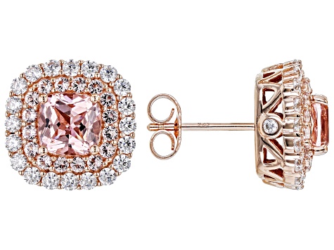 Morganite Simulant And White Cubic Zirconia 18k Rose Gold Over Sterling Silver Earrings 3.85ctw