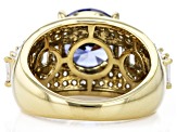 Blue And White Cubic Zirconia 18k Yellow Gold Over Sterling Silver Ring 8.65ctw