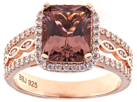 Blush Zircon Simulant And White Cubic Zirconia 18k Rose Gold Over Sterling Silver Ring 4.13ctw