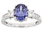 Blue And White Cubic Zirconia Rhodium Over Sterling Silver Ring 3.60ctw