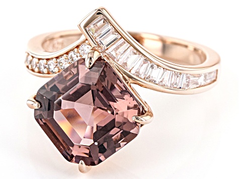Blush Zircon Simulant And White Cubic Zirconia 18k Rose Gold Over Silver Asscher Cut Ring 6.65ctw