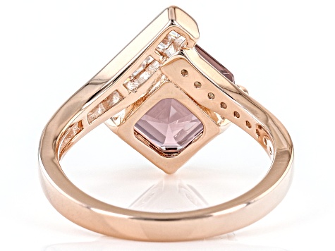 Blush Zircon Simulant And White Cubic Zirconia 18k Rose Gold Over Silver Asscher Cut Ring 6.65ctw