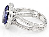 Blue And White Cubic Zirconia Platinum Over Sterling Silver Ring 8.18ctw
