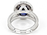 Blue And White Cubic Zirconia Platinum Over Sterling Silver Ring 8.18ctw