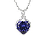 Blue And White Cubic Zirconia Rhodium Over Sterling Silver Heart Pendant With Chain 11.58ctw
