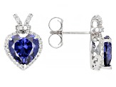 Blue And White Cubic Zirconia Rhodium Over Sterling Silver Heart Earrings 7.20ctw