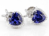 Blue And White Cubic Zirconia Rhodium Over Sterling Silver Heart Earrings 7.20ctw