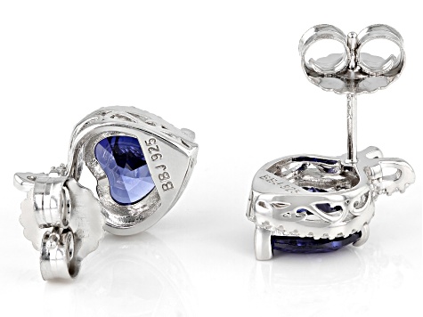 Blue And White Cubic Zirconia Rhodium Over Sterling Silver Heart Earrings 7.20ctw
