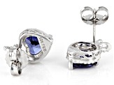 Blue And White Cubic Zirconia Rhodium Over Sterling Silver Heart Earrings 7.20ctw