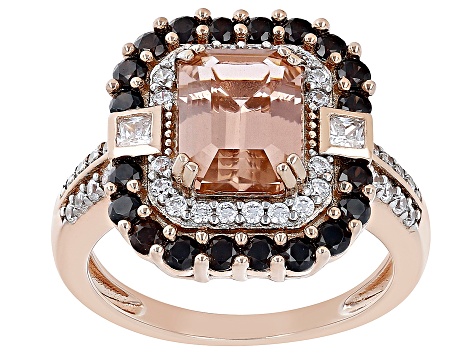 Morganite Simulant, Mocha, And White Cubic Zirconia 18k Rose Gold Over Sterling Silver Ring 4.15ctw