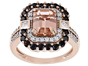 Morganite Simulant, Mocha, And White Cubic Zirconia 18k Rose Gold Over Sterling Silver Ring 4.15ctw