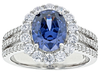 Picture of Blue And White Cubic Zirconia Platinum Over Sterling Silver Ring 6.43ctw