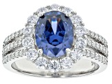 Blue And White Cubic Zirconia Platinum Over Sterling Silver Ring 6.43ctw