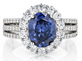 Blue And White Cubic Zirconia Platinum Over Sterling Silver Ring 6.43ctw