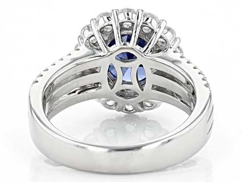 Blue And White Cubic Zirconia Platinum Over Sterling Silver Ring 6.43ctw