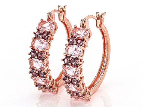 Morganite Simulant And Blush Cubic Zirconia 18k Rose Gold Over Sterling Silver Hoops 7.68ctw