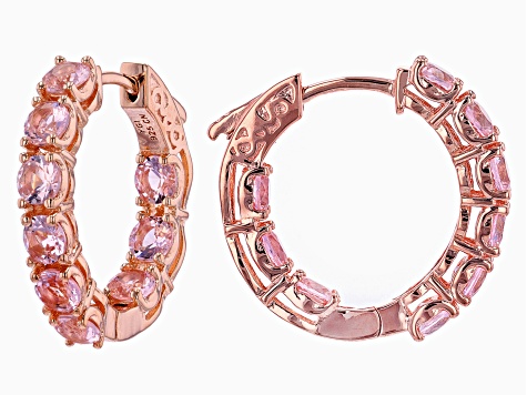 Morganite Simulant 18k Rose Gold Over Sterling Silver Hoops 3.60ctw