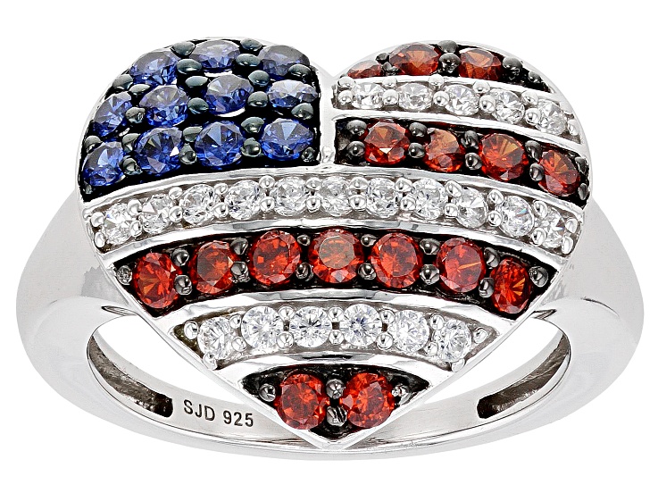 Red, Blue, And White Cubic Zirconia Platinum Over Sterling