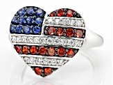 Red, Blue, And White Cubic Zirconia Platinum Over Sterling Silver Flag Ring 1.65ctw