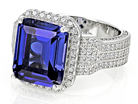 Blue And White Cubic Zirconia Rhodium Over Sterling Silver Ring 11.94ctw