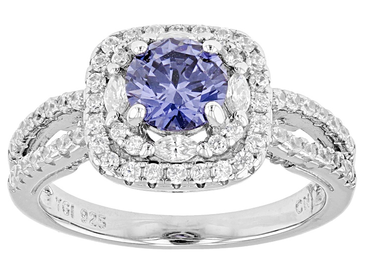Blue And White Cubic Zirconia Rhodium Over Sterling Silver