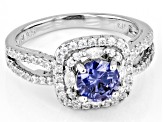 Blue And White Cubic Zirconia Rhodium Over Sterling Silver Ring 2.57ctw