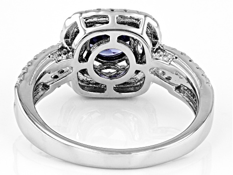 Blue And White Cubic Zirconia Rhodium Over Sterling Silver Ring 2.57ctw
