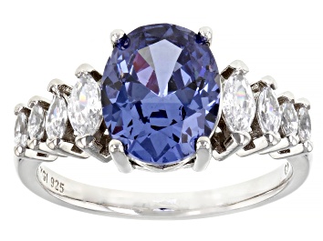Picture of Blue And White Cubic Zirconia Rhodium Over Sterling Silver Ring 5.53ctw