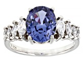 Blue And White Cubic Zirconia Rhodium Over Sterling Silver Ring 5.53ctw