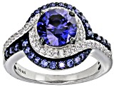 Blue And White Cubic Zirconia Rhodium Over Sterling Silver Ring 3.95ctw