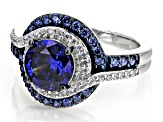 Blue And White Cubic Zirconia Rhodium Over Sterling Silver Ring 3.95ctw