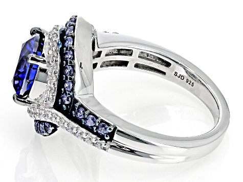 Blue And White Cubic Zirconia Rhodium Over Sterling Silver Ring 3.95ctw