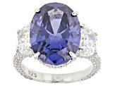 Blue And White Cubic Zirconia Platinum Over Sterling Silver Ring 19.81ctw