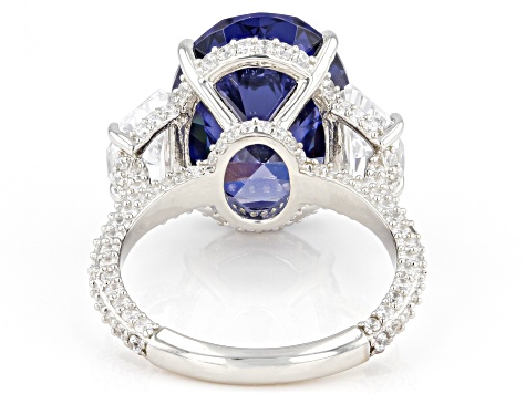 Blue And White Cubic Zirconia Platinum Over Sterling Silver Ring 19.81ctw