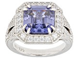 Blue And White Cubic Zirconia Rhodium Over Silver Asscher Cut Ring 8.82ctw